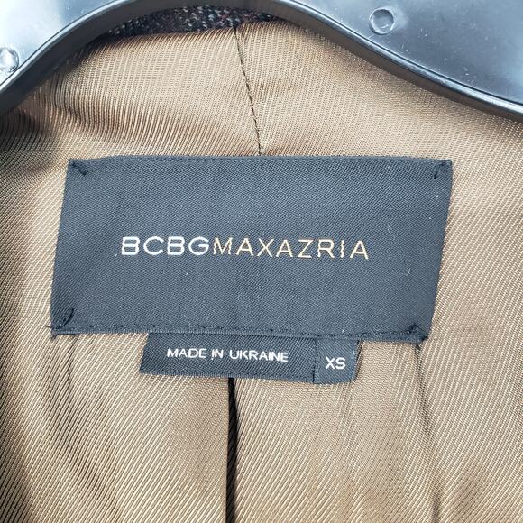 BCBGMaxazria Y2K Plaid Blazer Jacket XS Wool Ruffle Collar Brown Black BCBG - Picture 3 of 9